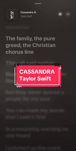 Song: #Cassandra by #TaylorSwift #TheTorturedPoetsDepartment #TTPD #TheAnthology #swiftie #lyrics #applemusic #fyp #foryou #TaylorSwiftLyrics #taylorsversion #taylornation #CassandraTaylorSwift