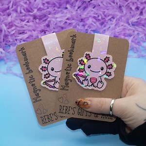 Seated Axolotl Holographic Magnetic Bookmark | Book Lover Gift | Planner Accessories | Page Marker | Magnetic Page | Bookish Gifts | Unique - Etsy