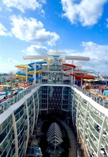 Shinny Happy People! The pool deck view of The Wonder Of The Seas #royalcaribbean #wonderoftheseas #cruiselife #cruisefun