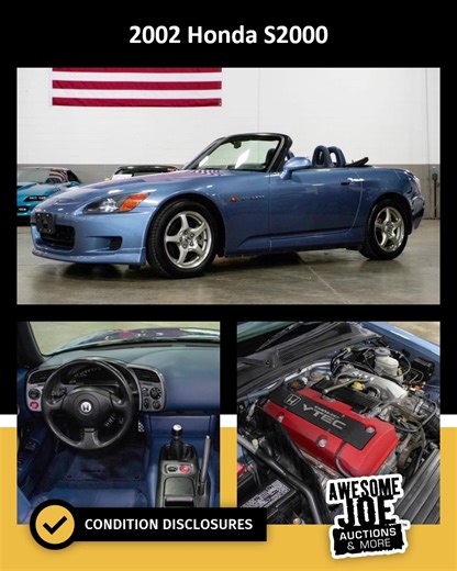 ✨ 2002 HONDA S2000 FOR SALE ✨​ A true driver’s car—the Honda S2000...