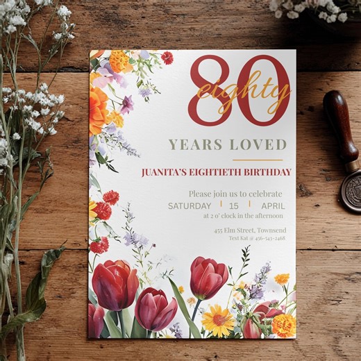 80th Birthday Invitation Template Editable | 80 Years Loved Invite | Elegant 80th Birthday Party Invitation | Editable Canva Template - Etsy