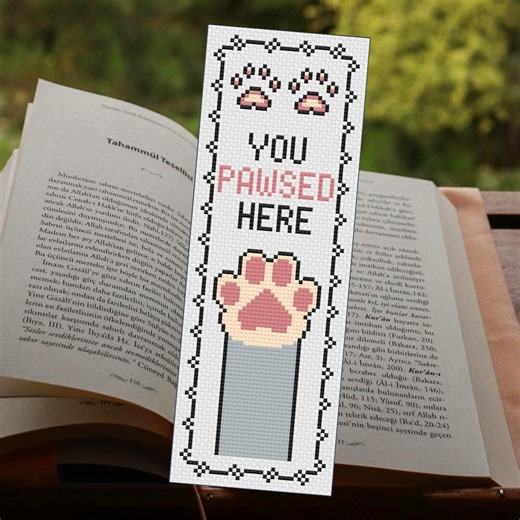 You Pawsed Here Bookmark Cross Stitch Pattern : Funny Paw Dog Cat Lover Easy Beginner Level Reader Book - PDF Download - Etsy