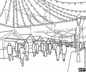 Scene of a Christmas market coloring page printable game