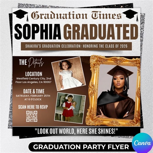 Graduate Flyer, Class of 2026, Graduation Invitation Flyer, Graduation Party Flyer, Senior Grad Announce, Editable Canva Template - Etsy