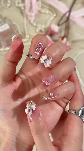 Blush Pink Press-On Nails | Bow & Rhinestone Design | Blush Hour | NailPop