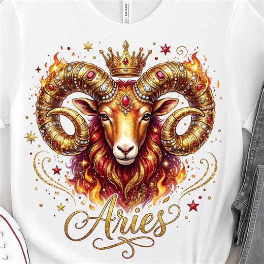 Aries PNG - Jeweled Ram Crown & Flames - Gold Red Glitter Zodiac Clipart - Fire Sign Sublimation Design for March April Birthdays, Gift Idea - Etsy