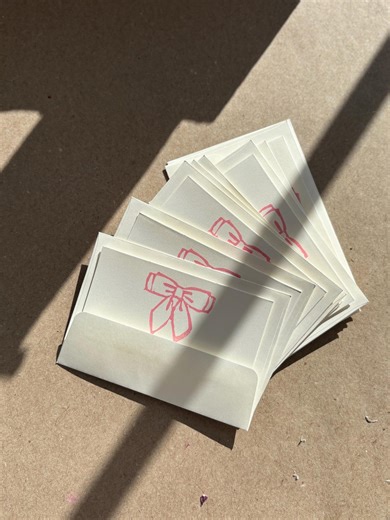 Hand-stamped Folded Notecards With Matching Envelopes, Pink Bow, 12-pack - Etsy