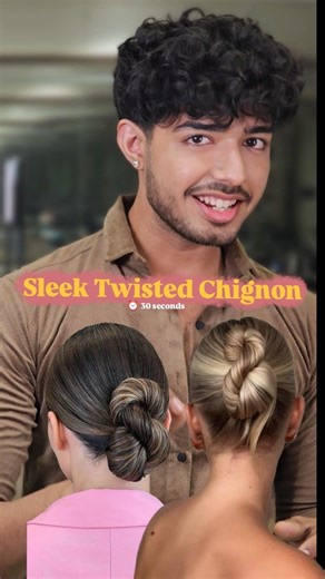Meet Punjabi on Instagram: "Chignon? (Shyeenyon)! Create sleek twisted chignon with simple steps✨️, if you've learned something new, make sure you give it a try! Dekhke ke chod dena does'nt make sense🙇🏻‍♂️ else See you at the reels🌟 Goodbye👋🏻 (Low bun, sleek bun, bridal sleek bun, bun tutorial)"