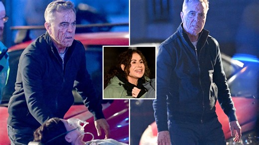 James Nesbitt is covered in blood as he films scenes for new Harlan Coben series