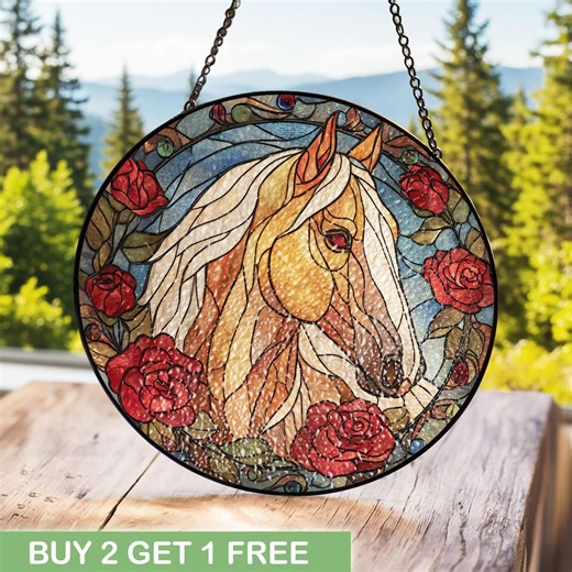 Majestic Horse Stained Glass Art Panel, Equestrian Lover Sun Catcher Decor, Horse Rose Window Hanging Stained Glass Gift, Horse Mom Present - Etsy Canada