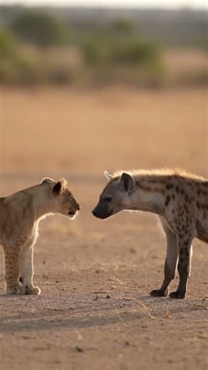 Fearless Cub Faces Hyena Alone 🦁