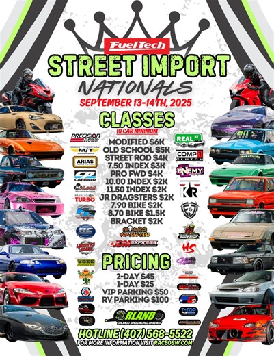 THIS WEEKEND is the 2025 STREET IMPORT Nationals presented by FuelTech at Orlando Speed World Dragway | September 13-14th, 2025 🤩 LET’S DRAG RACE🤩 | #import #dragracing #championship #modified #oldschool #streetrod #index #raceosw #weekend #orlando | Orlando Speed World Dragway