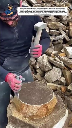 Hand Stone Splitting Technique – Precision Masonry with Hammer and Chisel