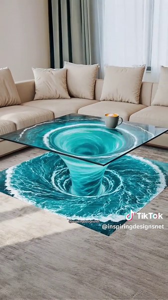 These water vortex dining tables look absolutely mesmerizing! 🤯🤯 #interiordesign #furnituredesign #tiktokmademebuyit