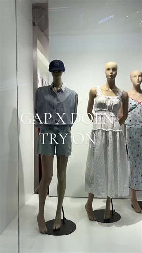 Trying on the @gap x @DÔEN collection in the store! #gapxdoen #gap #doen #tryon #tryonhaul #dressingroom