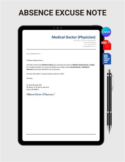 Editable Doctor's Excuse Template | Absence Form (word, PDF, Canva) - Etsy