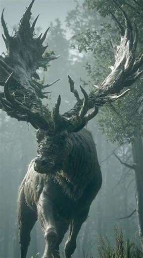 Megaloceros — Giant deer shaking vast antlers, hooves pawing, neck muscles straining