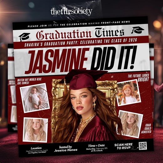 Editable Graduation Invitation, Maroon Newspaper Gold Class of 2026 Senior Photo Collage, Canva Digital Grad Save the Date, DIY Party Flyer - Etsy