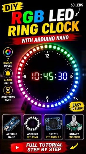 Arduino Nano RGB LED Clock 🕒 60 WS2812B LEDs & 7 Display Modes