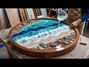 DIY Round Epoxy Table with Ocean Wave Effect | Summer Woodworking Project