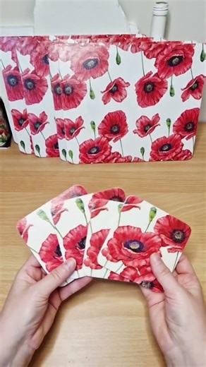 Poppy Decoupage Placemat & Coaster Set – Handmade Floral Table Decor