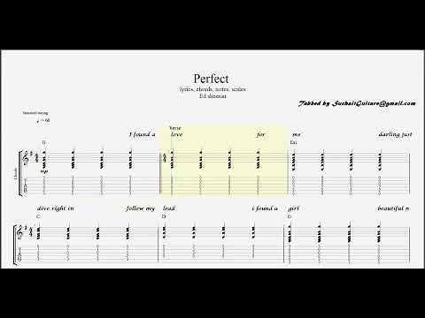 Perfect (Ed sheeran) lyrics chords tabs guitar lesson, notations guitar pro sheet music