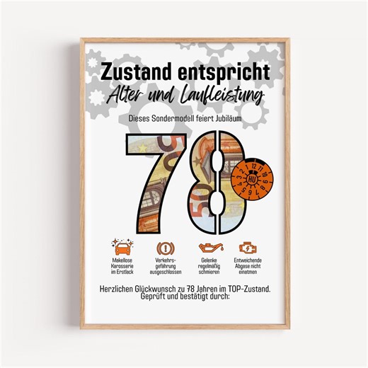 78th Birthday Gift Idea - Printable Money Gift for Men and Women, Last Minute Idea, Instant Download PDF Template, TÜV Certified - Etsy