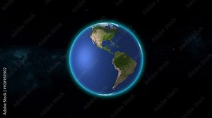 Planet earth glowing with atmosphere. Natural realistic planet earth .3d rendered Realistic Earth seen from space. A star revolves around the sun at a distance of hundreds of times from the earth .