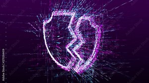 Animation of the sign of hacking defense, attack. Consists of a stream of numbers and symbols in digital space. Abstract idea concept.