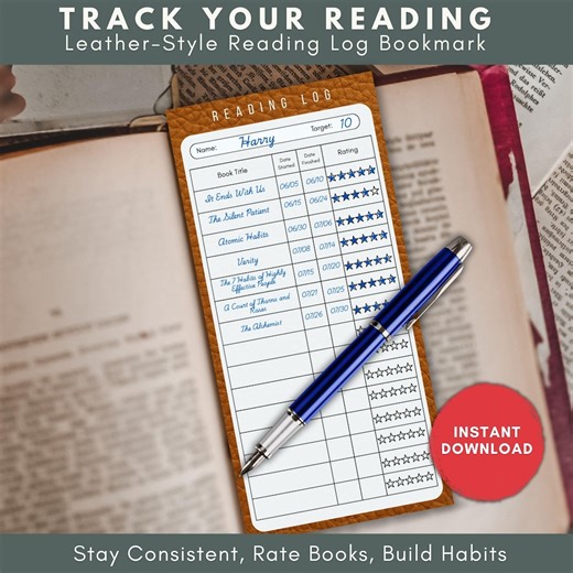 Leather Reading Log Bookmark Printable, Book Lover Tracker PDF PNG, Minimalist Read Tracker - Etsy