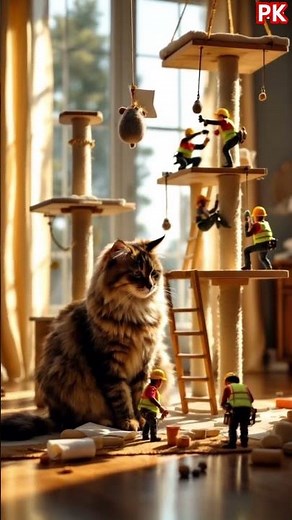 Epic Cat Tree Build: Micro Team, Mega Cat #cuteanimals #cute #trending #funny #cuteanimal #cutecat