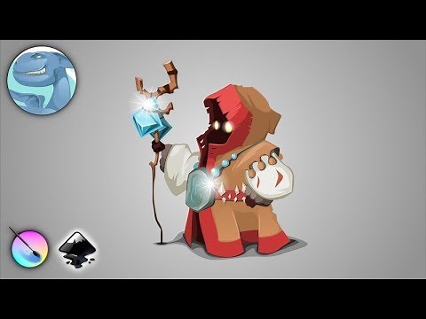 Cartoon wizard character. A quick sketch in Krita and vector drawing in Inkscape.