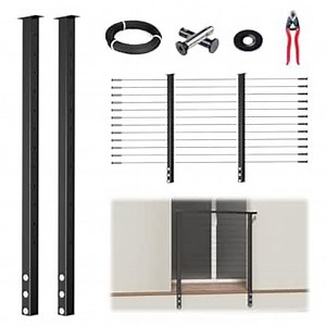 Muzata 5-10FT Modular Black Side Mount Cable Railing Kit 42 Inch 2 Level Post Kit Complete Set Cable Railing System for Decks Length Adjustable with Paper User Guide (No Handrail) RWF2 BH4L
