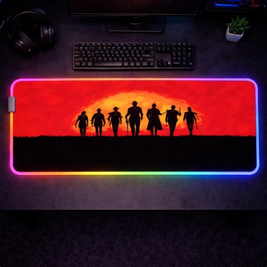 RGB Red Dead Redemption 2 Mouse Pad XXL Desk Mat | Western Sunset LED Mousepad | Rubber Base Gamer Setup - Etsy