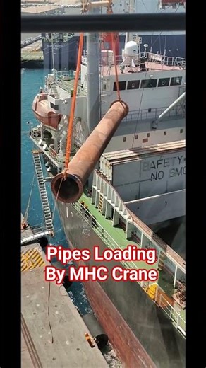 Heavy Pipe Loading with Crane 😱 | Port Operation #short #shortsfeed