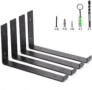 10 inch Shelf Brackets (4 Pieces). l Shaped Shelf Brackets. Heavy Duty Metal Brackets with Lip Wall Shelf Brackets. J Type Shelf Bracket for DIY Open Shelves. Black Matte Shelf Bracket