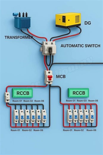 "House Wiring Diagram 30 Sec में समझें | Transformer, DG, RCCB, MCB Explained 🔥" #diy #diagram