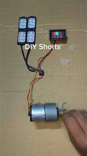 Powering Two LED Light and Voltmeter With A Gear Motor Generator #dcmotor #tech #youtubeshorts