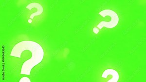 Question marks flying on green screen. Question marks Animation moving on alpha channel green screen background. Full Hd. 4K video. Floating around