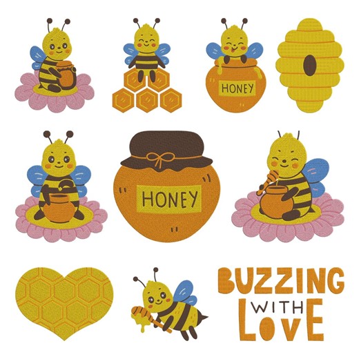 Bee Honey Embroidery Design, Honey Bee Machine Embroidery File, 10 Design, 8 Size, Instant Download - Etsy