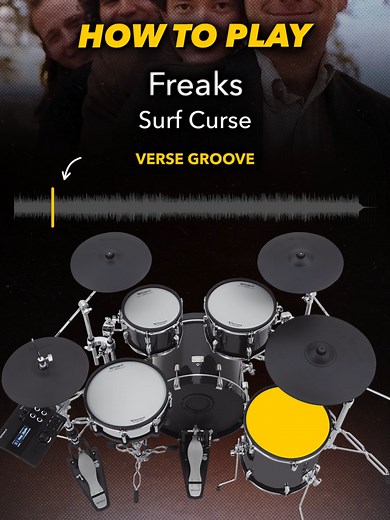 Learn How to Play “Freaks” by Surf Curse on Drums 🥁 Level: Late Beginner This indie staple is driven by a simple, steady groove that stays locked in and lets the emotion do the talking 🌊 Start with a straight kick pattern, then add the snare hits and finally finish off with ⅛ notes on the low tom 🔥 Gear spotlight: @roland VAD507 💥 👍 Enjoy this tutorial? Like, share, and follow for more! 💬 Got questions or requests? Drop them in the comments! #howtoplay #drums #surfcurse #freaks #tutorial