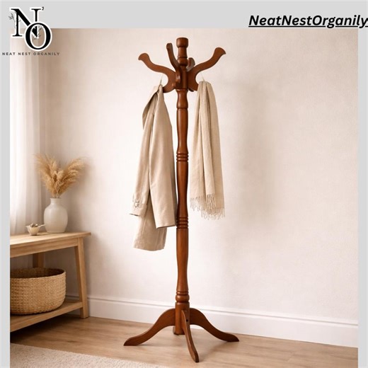 Handcrafted Rubberwood Coat Rack | Freestanding Hall Tree With 11 Hooks - Etsy