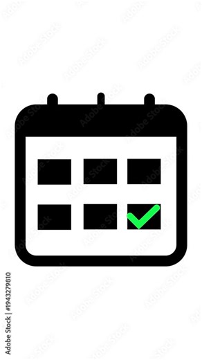 Black calendar icon with three rows of three squares and a small green dot marking one date, minimalist flat design, white background