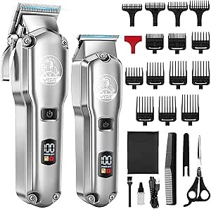 VGR Hair Clippers and Trimmers Set for Men Professional, T-Blade Zero Gapped Beard Trimmer, Cord/Cordless Haircutting Kit for Barbers, Rechargeable LED Display