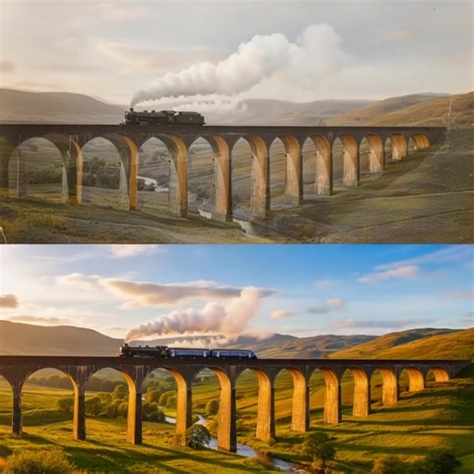 22K views · 97 reactions | The Ribblehead Viaduct in North Yorkshire, an extraordinary feat of Victorian engineering, seen in a 1910s photograph and its enduring presence today. Completed in 1874, this Grade II* listed structure carried the Settle-Carlisle railway line through challenging terrain and remains a testament to the perseverance of its builders. | WarWhiz | Facebook
