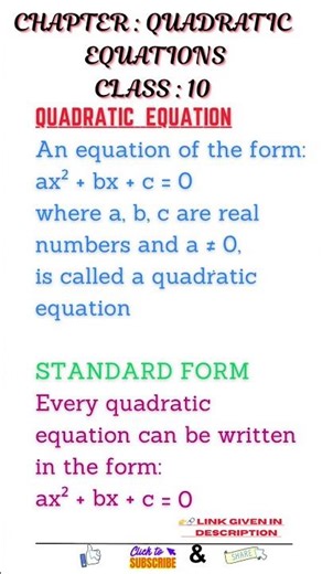 Quadratic Equations Class 10 Maths | Chapter 4 NCERT #math #viral #shorts