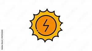 Sun with a lightning bolt inside representing solar energy icon motion graphic animation