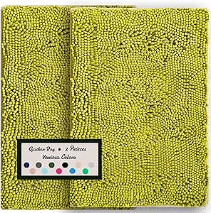 Bathroom Rugs Sets 2 Piece Bathroom Rugs Absorbs Water Soft Bath mat,Chenille Bathroom Carpet, Non-Slip Bath Rugs Washable Bath Rug (16x24 inch + 16x24 inch) Yellow-Green