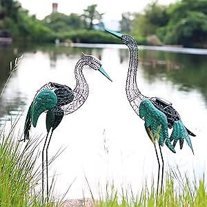 SHICHAO Solar Heron Garden Statue for Yard Decor, 37 Inch Bird Large,Metal Lawn Ornaments Sculpture Yard Art for Outdoor Outside Backyard Porch Patio Pond Pool Flowerbed Indoor Decoration,Set of 2