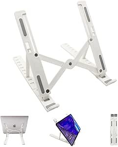 Adjustable Laptop Holder Riser Computer Stand for Desk and Notebook with Phone Stand, White